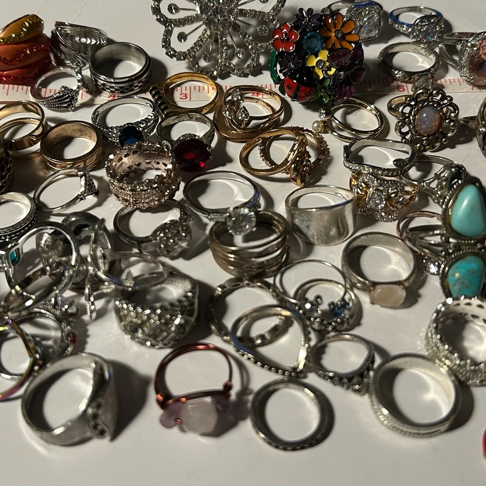 Jewelry Lot over 75 Rings Silver Gold Tone Rhinestone Engagement Faux Diamond
